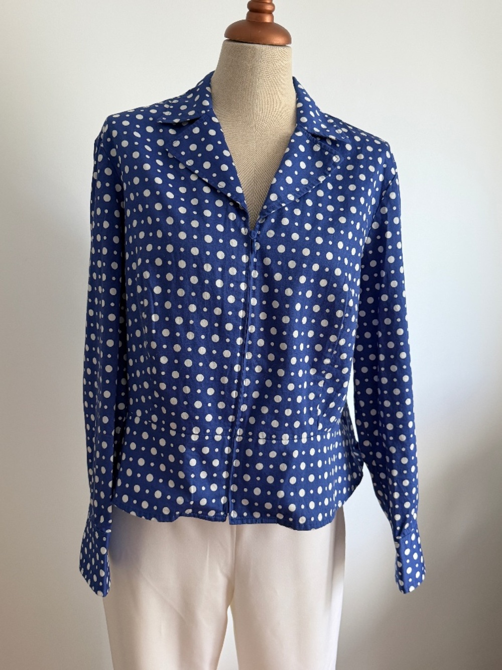 Jones New York Signature -  Blue & White Polka Dots Crop Jacket